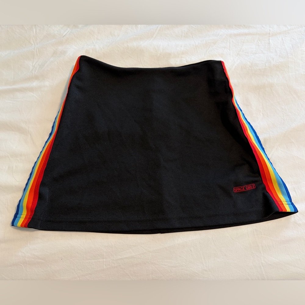 Space Girl-Z Black Mini Skirt with Rainbow Side Stripes